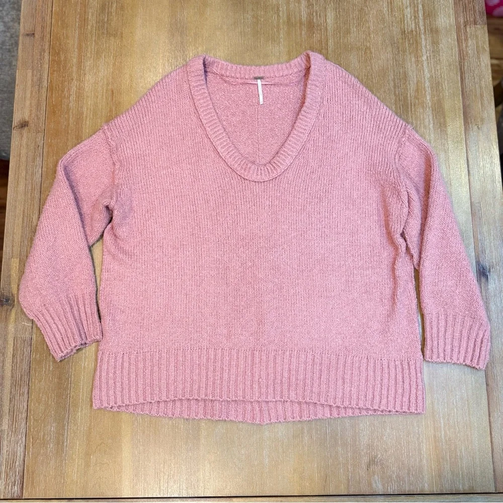 Free‎ People Brookside Sweater Oversized Tunic V-Neck Alpine Rose Sz XS (M Fit)